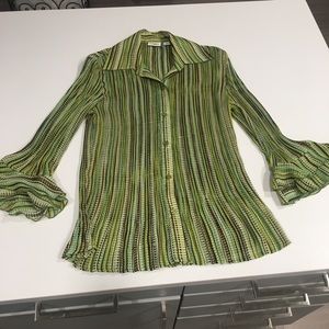 Retro Cato Green Striped Bell Sleeve Blouse